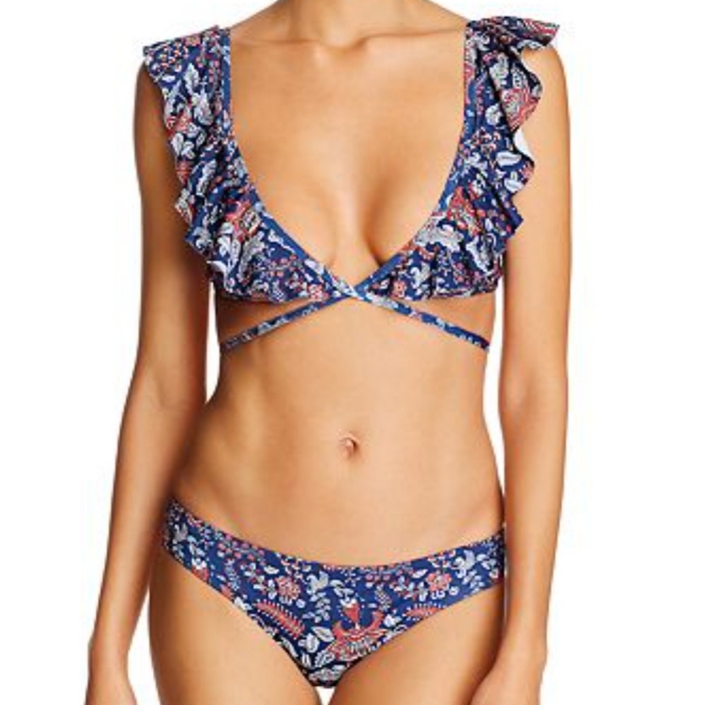 Verde Limon Abilane Blue Floral Wrap Bikini, L